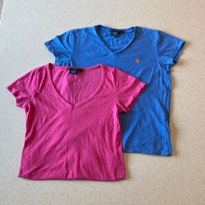 Ralph Lauren Sport - Bundle Two T-Shirts Women Size S Short Sleeve Pink Blue